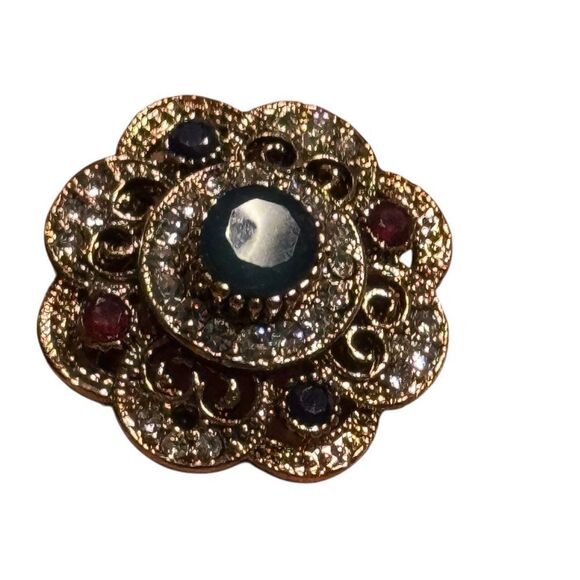 Fashion jewelry Gold tone and Green round center stone Statement Ring size8 - Picture 2 of 6